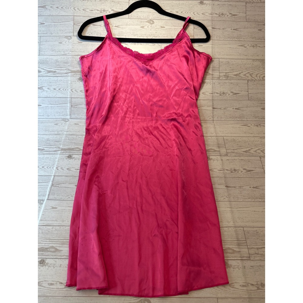Real Essentials Satin Chemise Nightgown Women M Pink Lace Trim Coquette Y2K